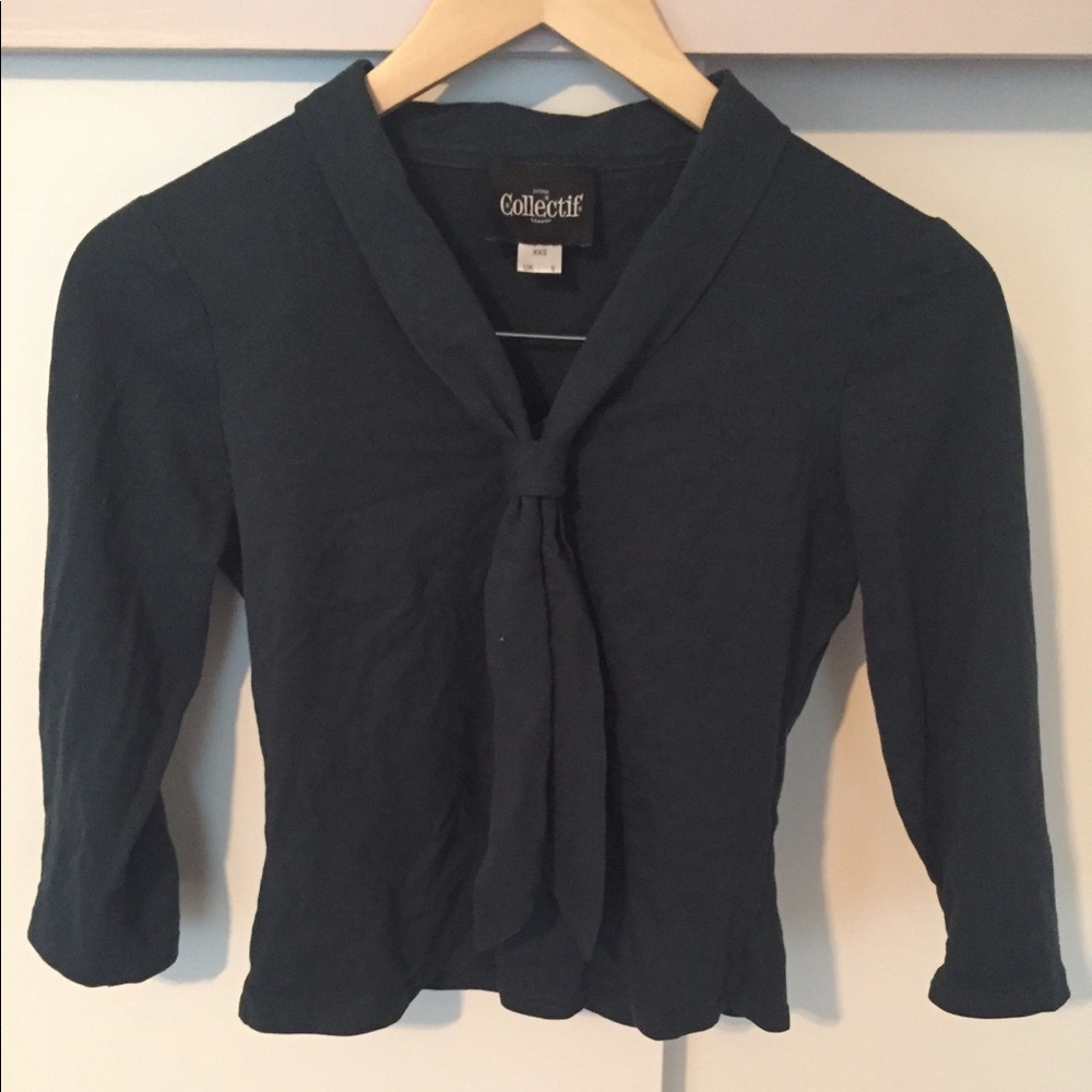 Collectif Tave Hunter Green Sailor Tie Blouse Top